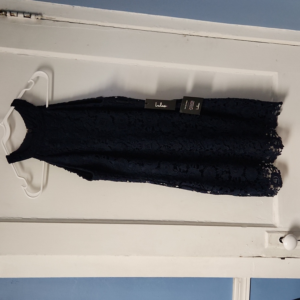 NWT Lulus Love Poem Lace Mini Dress Navy size Large